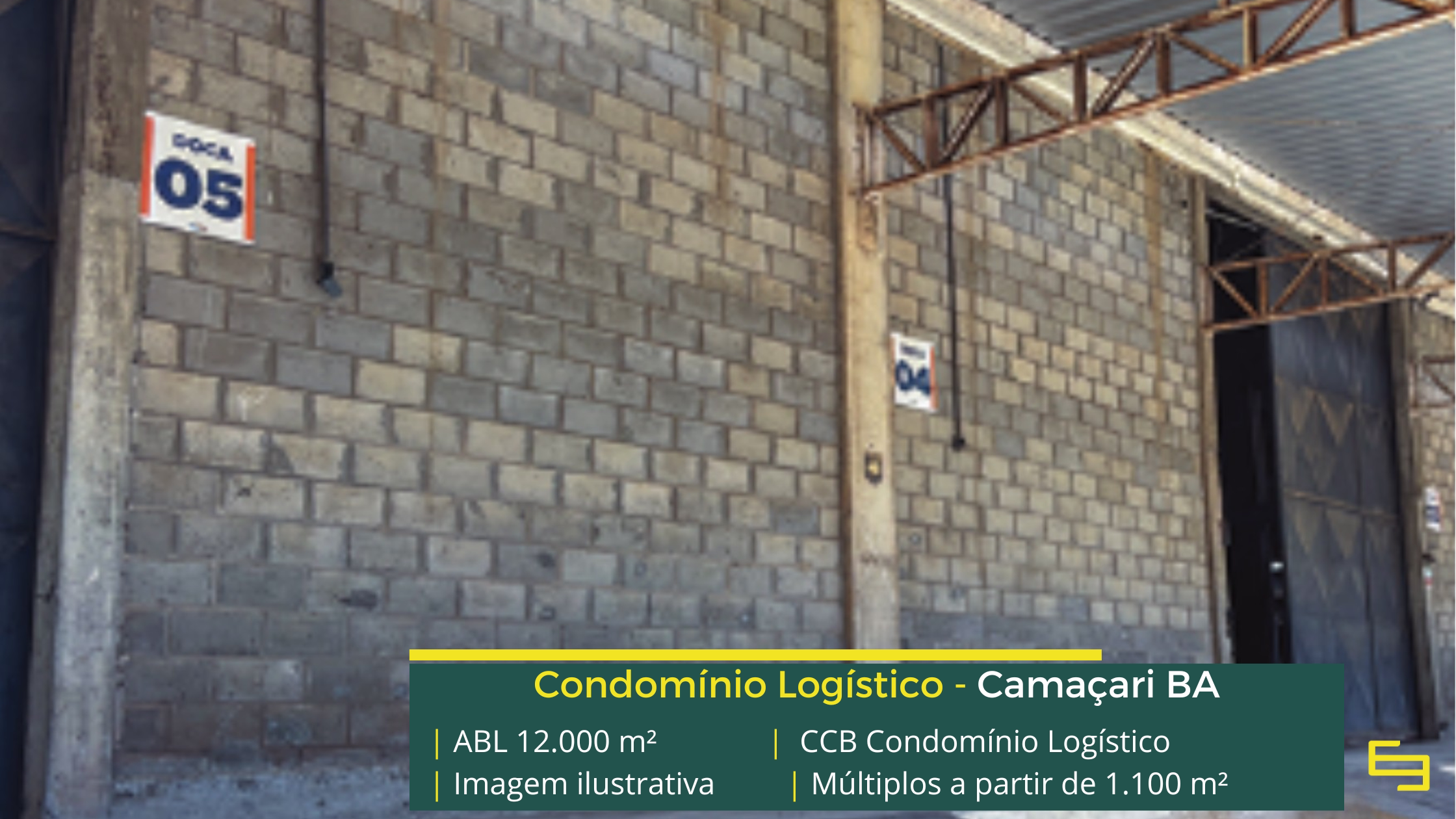 CCB Condomínio Logístico: galpão logístico em Camaçari BA com módulos de aproximadamente 1.100 m², piso para 5 t/m², docas e amplo pátio.