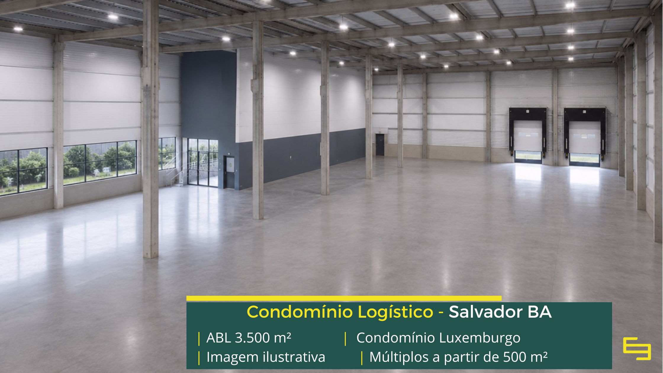 Condomínio Luxemburgo: galpão em Salvador BA com 3.500 m², pé-direito de 9 m, piso para 5 t/m² e possibilidade de execução de docas.