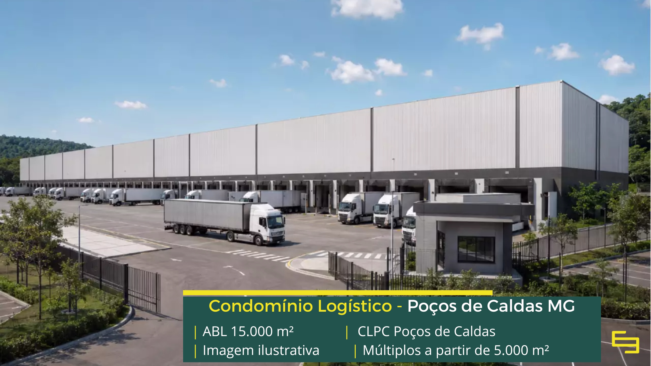 Galpão em Poços de Caldas MG Condomínio Logístico Poços de Caldas: projeto BTS com mais de 15.000 m², módulos a partir de 5.000 m² e piso industrial para 6 t/m².