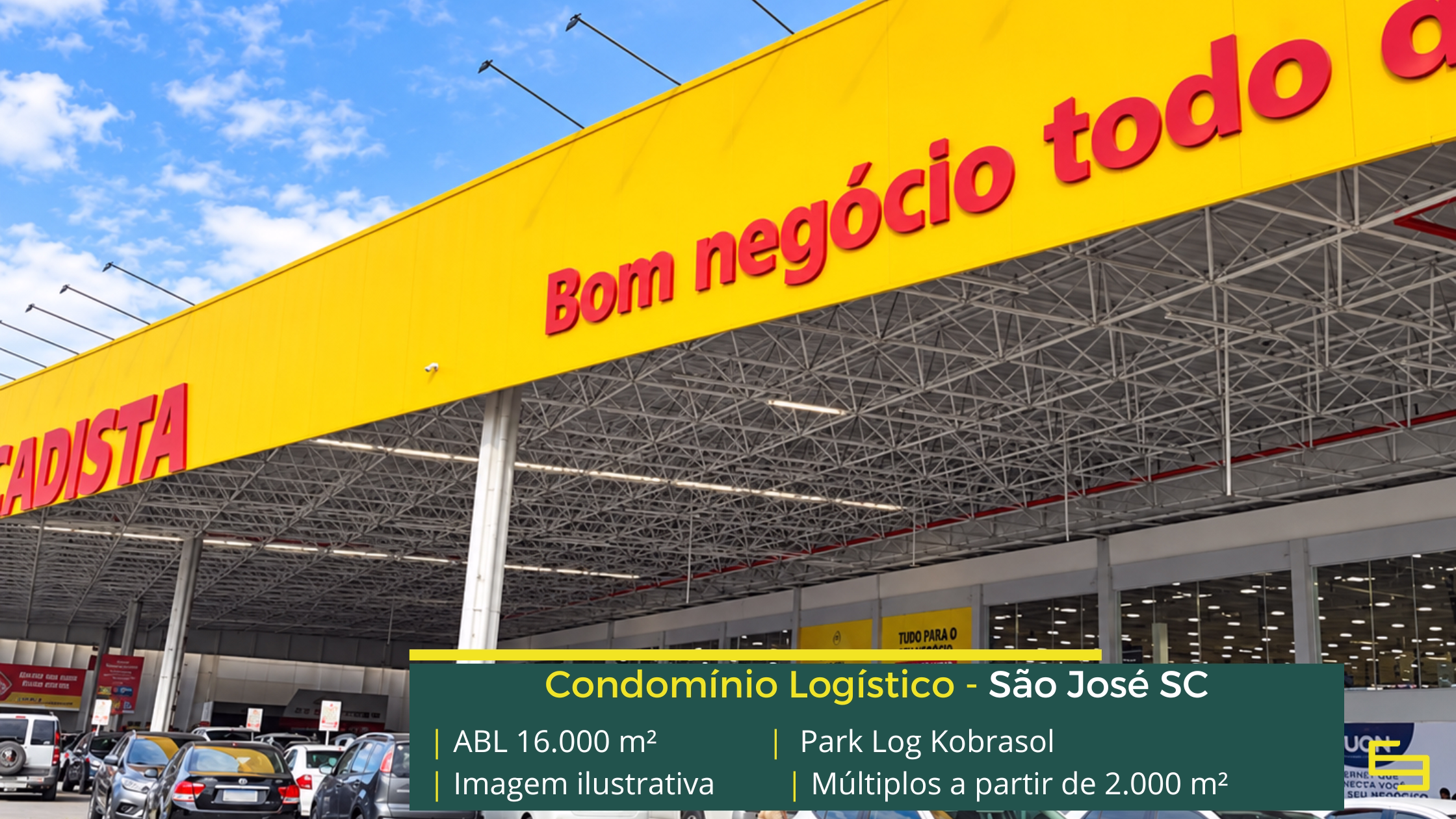 Park Log Kobrasol: galpão em São José SC com módulos a partir de aproximadamente 2.000 m², piso para 4 t/m² e acesso à BR-101.