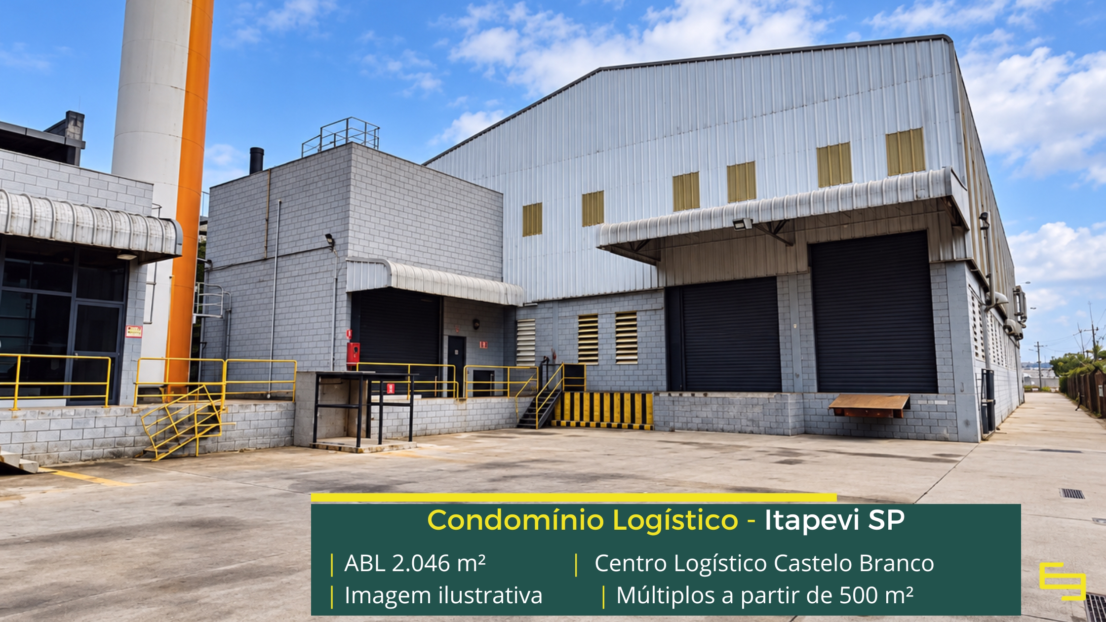 Centro Logístico Castelo Branco: galpão em Itapevi SP com módulos a partir de 500 m², 4 docas, pé-direito de 10 m e piso para 5 t/m².