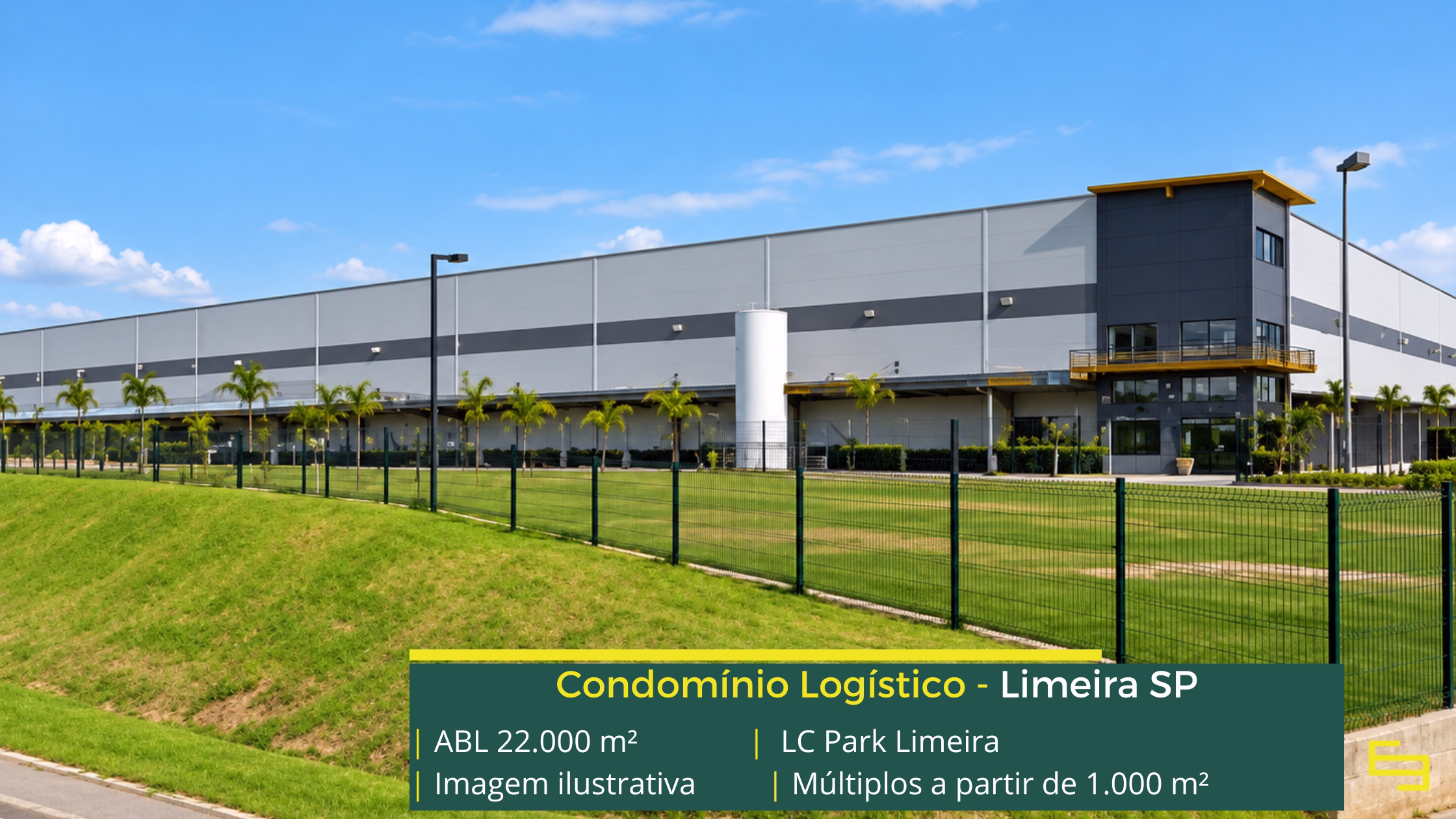 LC Park Limeira: galpão em Limeira SP com módulos a partir de 1.000 m², pé-direito de 15 m, piso para 6 t/m² e padrão AAA.