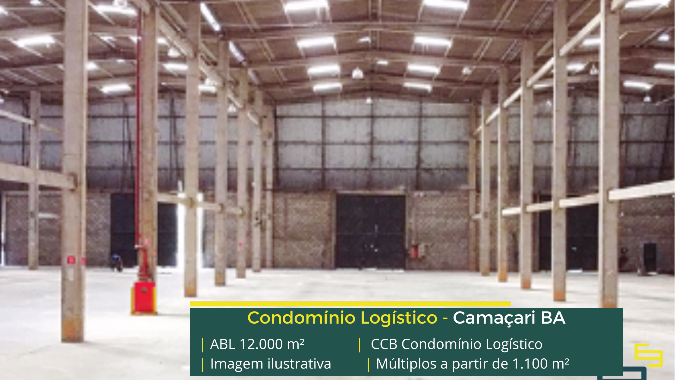 CCB Condomínio Logístico: galpão logístico em Camaçari BA com módulos de aproximadamente 1.100 m², piso para 5 t/m², docas e amplo pátio.