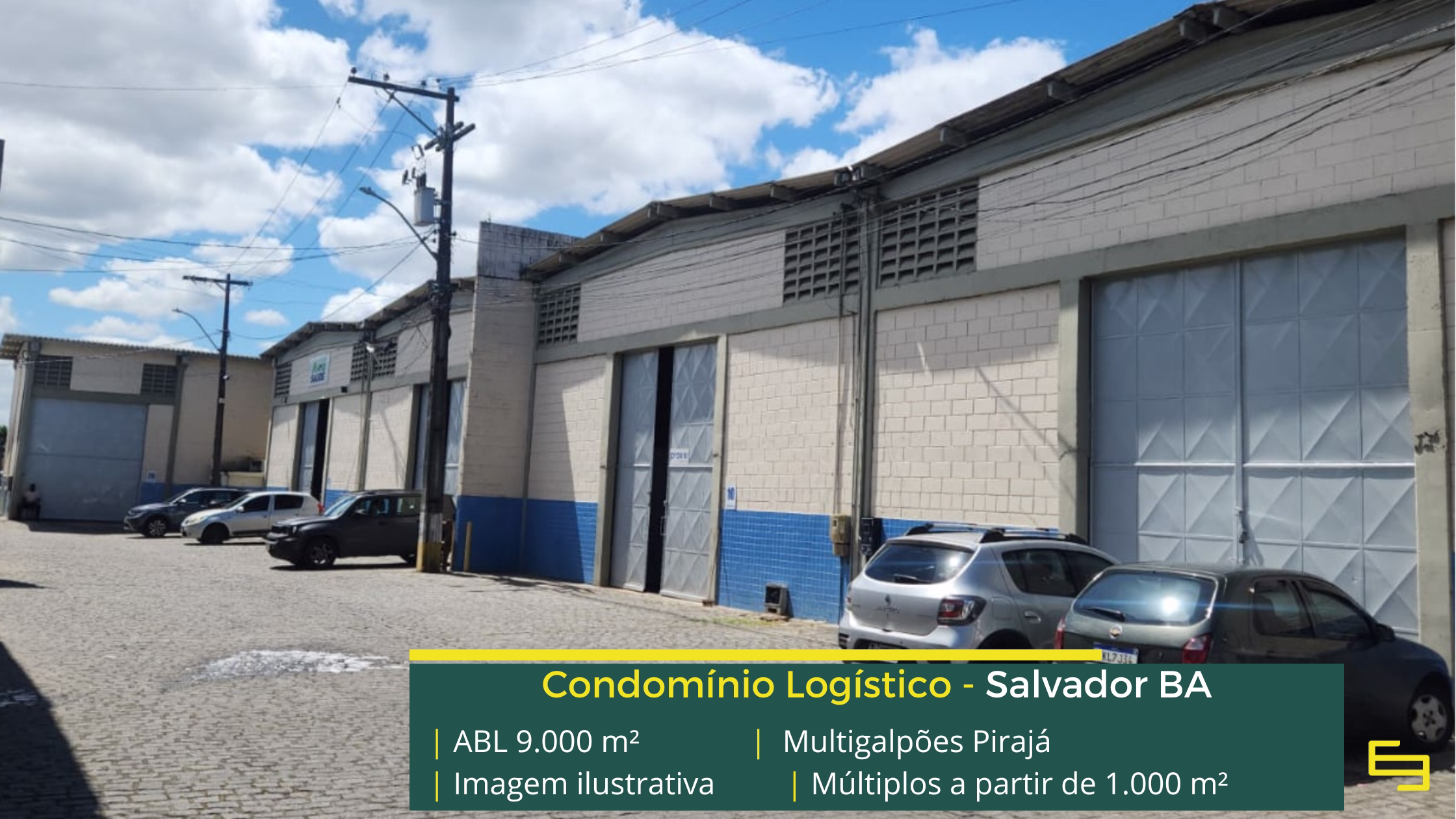 Multigalpões Pirajá: galpão em Pirajá com módulos de 100 m² a 1.000 m², pé-direito de 8 m, piso para 4 t/m² e acesso à BR-324.