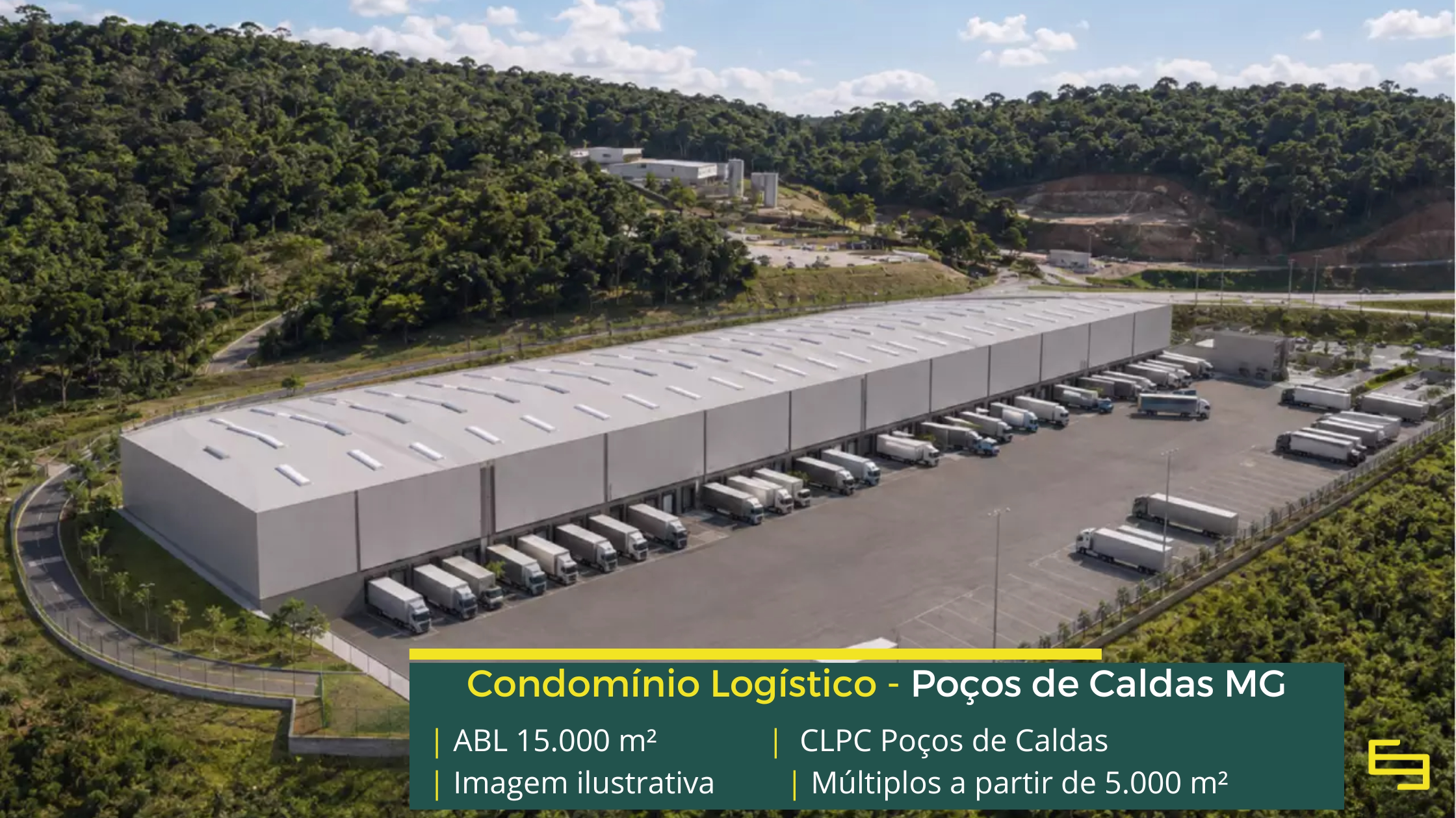 Galpão em Poços de Caldas MG Condomínio Logístico Poços de Caldas: projeto BTS com mais de 15.000 m², módulos a partir de 5.000 m² e piso industrial para 6 t/m².