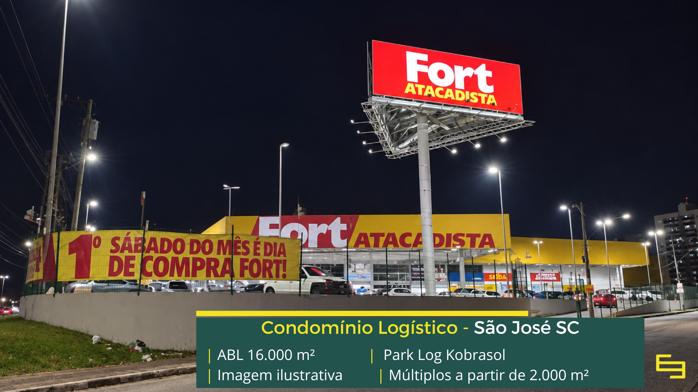 Park Log Kobrasol: galpão em São José SC com módulos a partir de aproximadamente 2.000 m², piso para 4 t/m² e acesso à BR-101.