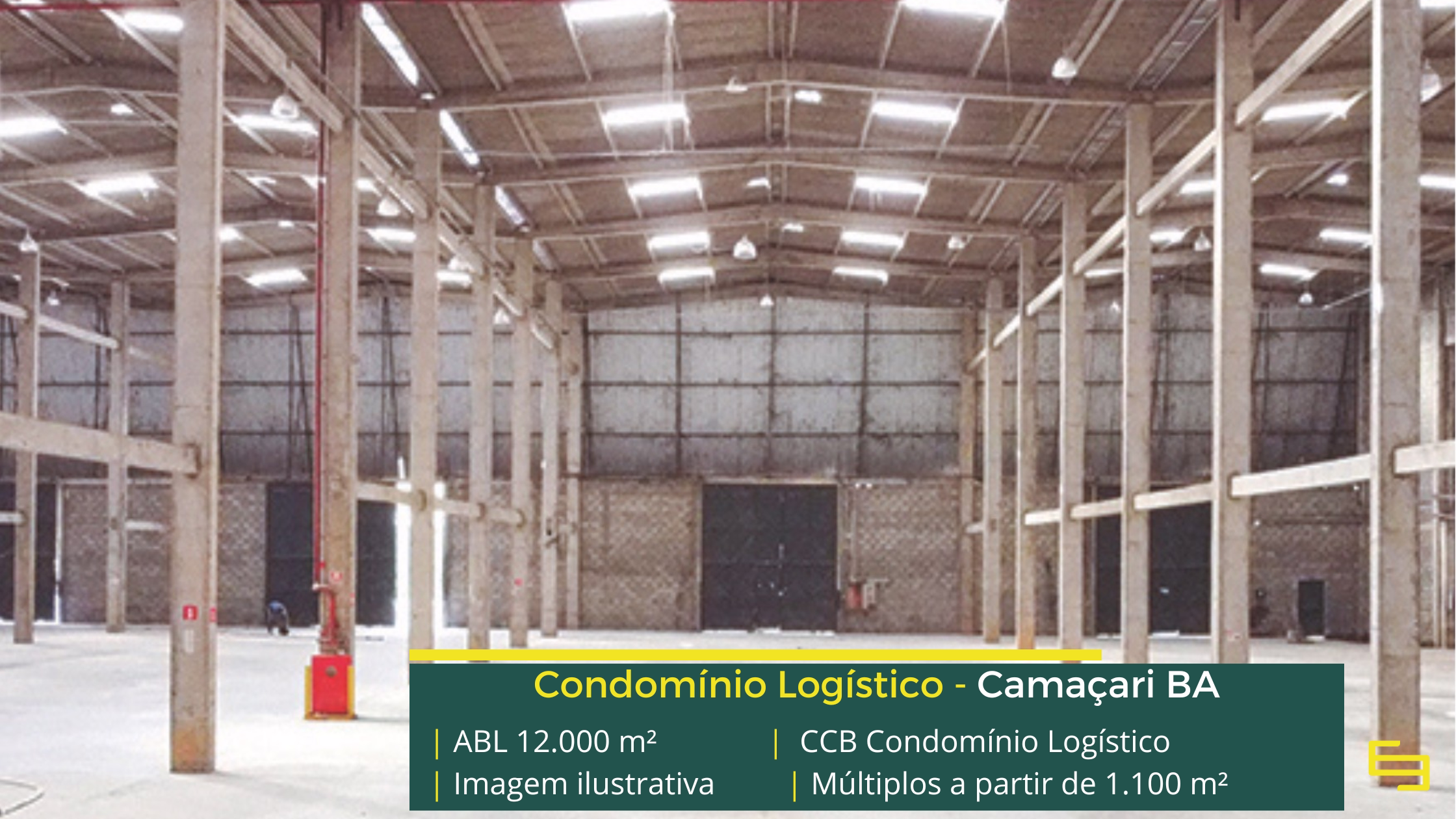 CCB Condomínio Logístico: galpão logístico em Camaçari BA com módulos de aproximadamente 1.100 m², piso para 5 t/m², docas e amplo pátio.