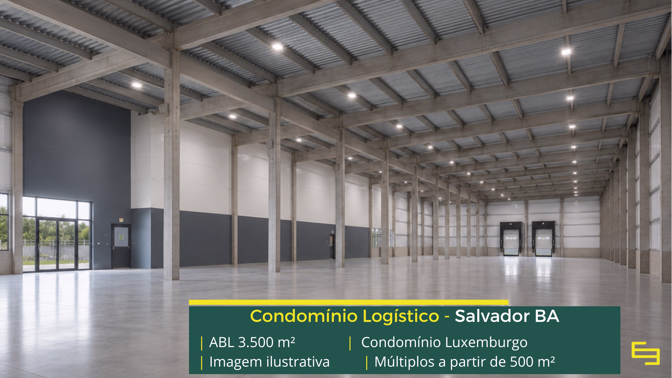 Condomínio Luxemburgo: galpão em Salvador BA com 3.500 m², pé-direito de 9 m, piso para 5 t/m² e possibilidade de execução de docas.