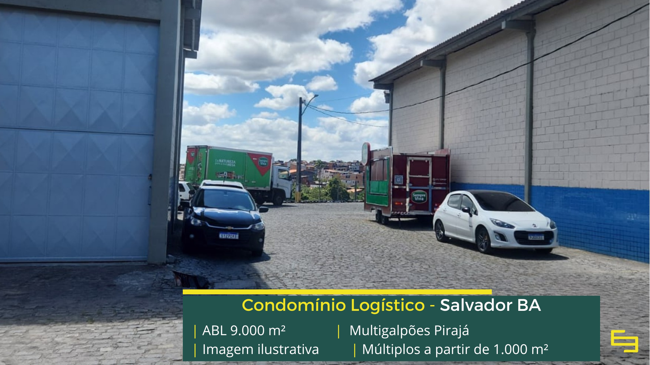 Multigalpões Pirajá: galpão em Pirajá com módulos de 100 m² a 1.000 m², pé-direito de 8 m, piso para 4 t/m² e acesso à BR-324.