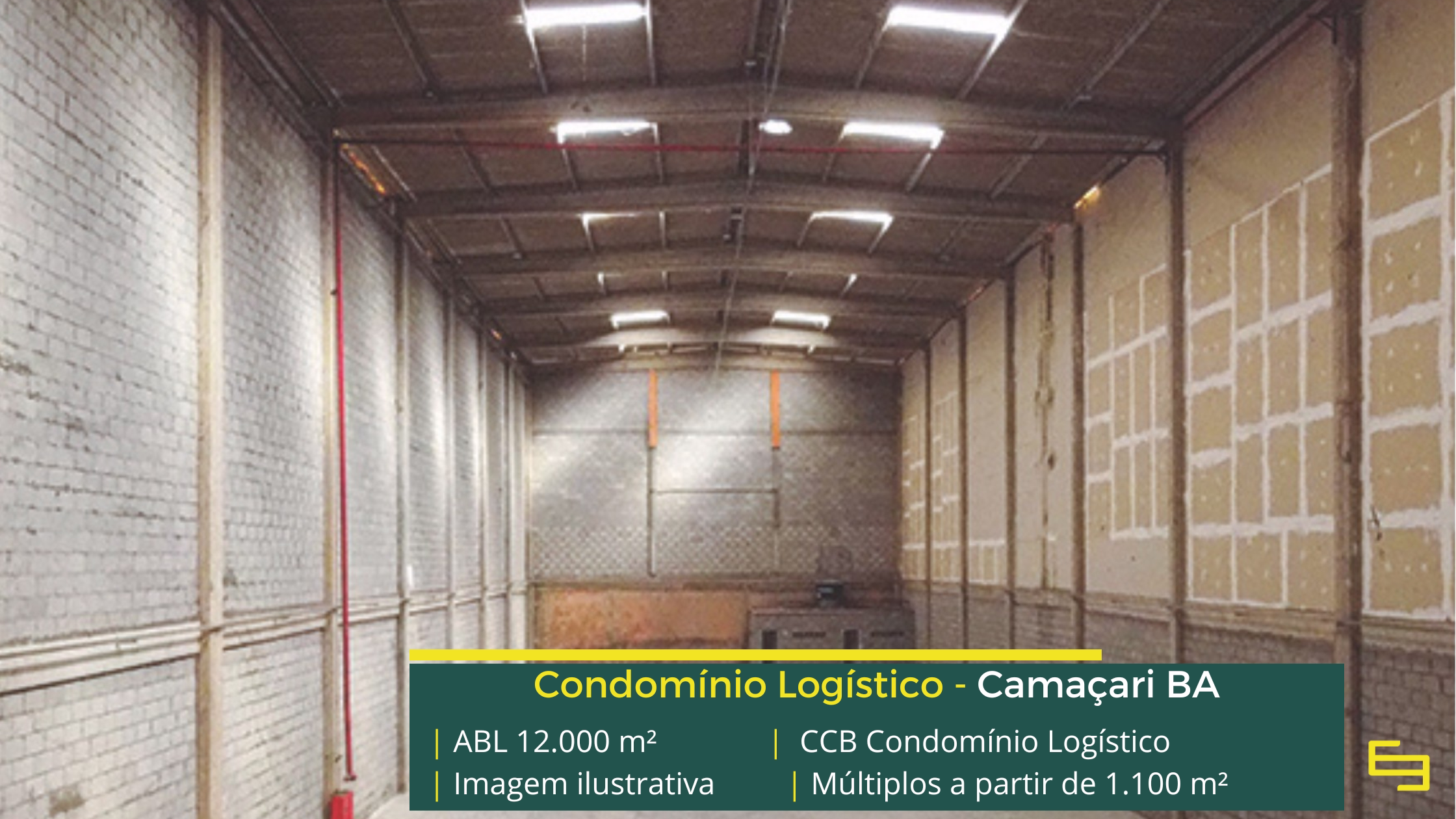 CCB Condomínio Logístico: galpão logístico em Camaçari BA com módulos de aproximadamente 1.100 m², piso para 5 t/m², docas e amplo pátio.