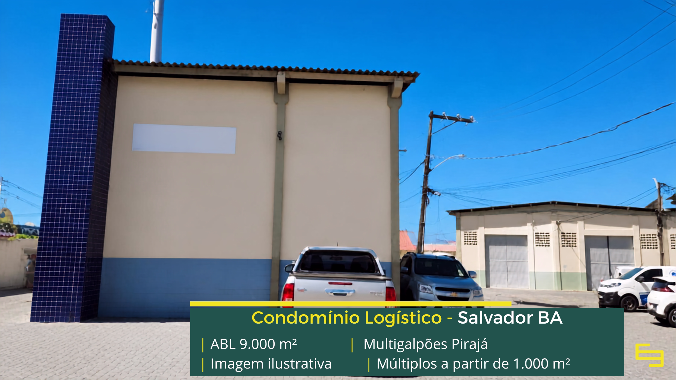Multigalpões Pirajá: galpão em Pirajá com módulos de 100 m² a 1.000 m², pé-direito de 8 m, piso para 4 t/m² e acesso à BR-324.