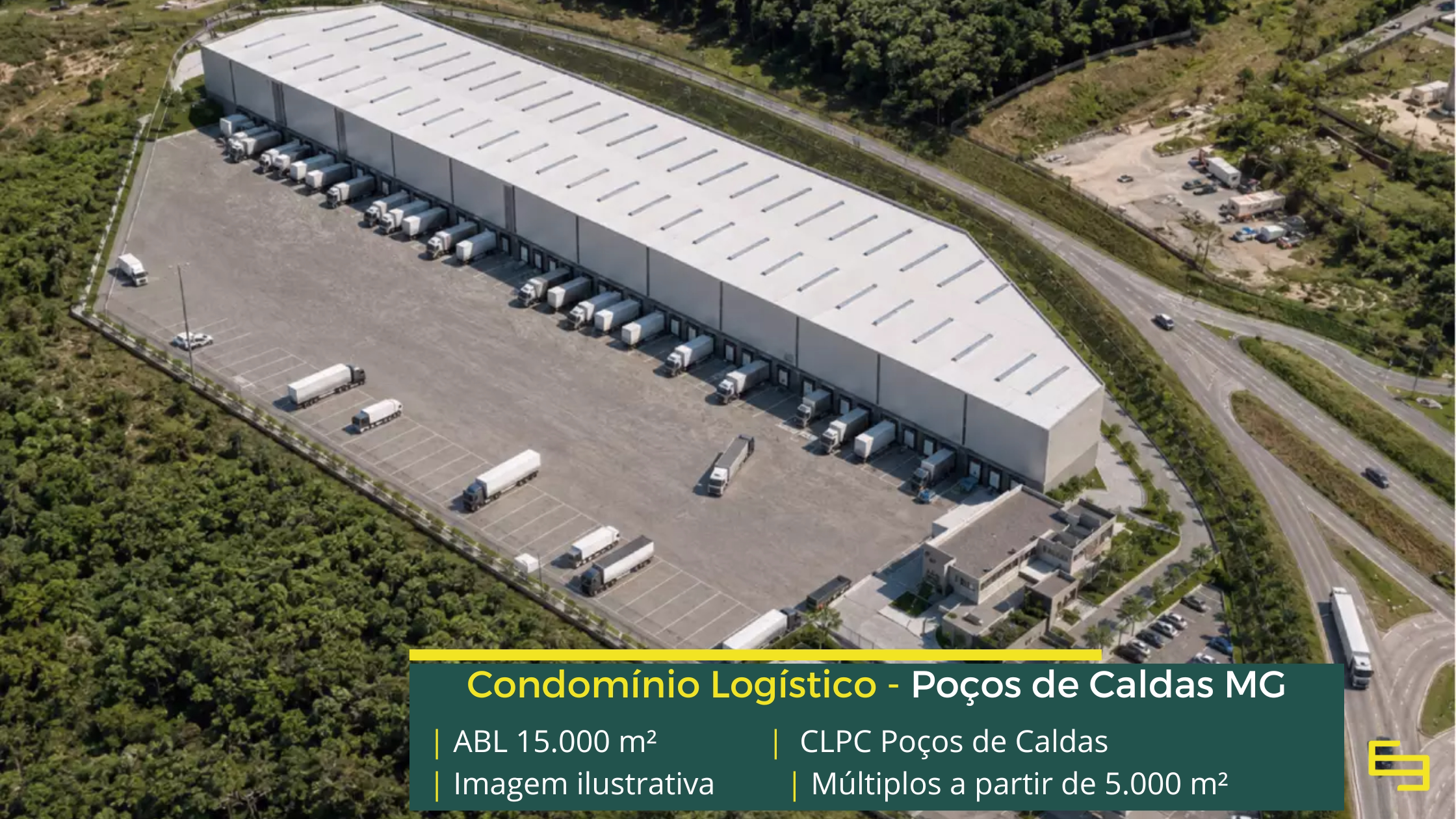 Galpão em Poços de Caldas MG Condomínio Logístico Poços de Caldas: projeto BTS com mais de 15.000 m², módulos a partir de 5.000 m² e piso industrial para 6 t/m².
