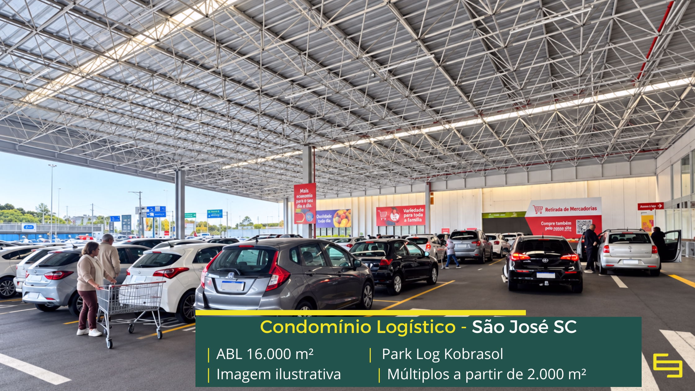 Park Log Kobrasol: galpão em São José SC com módulos a partir de aproximadamente 2.000 m², piso para 4 t/m² e acesso à BR-101.