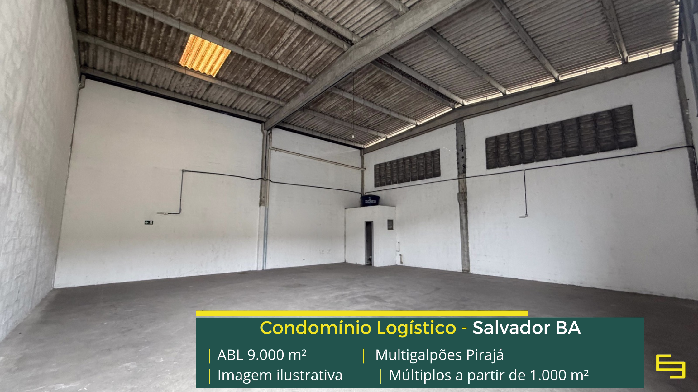 Multigalpões Pirajá: galpão em Pirajá com módulos de 100 m² a 1.000 m², pé-direito de 8 m, piso para 4 t/m² e acesso à BR-324.