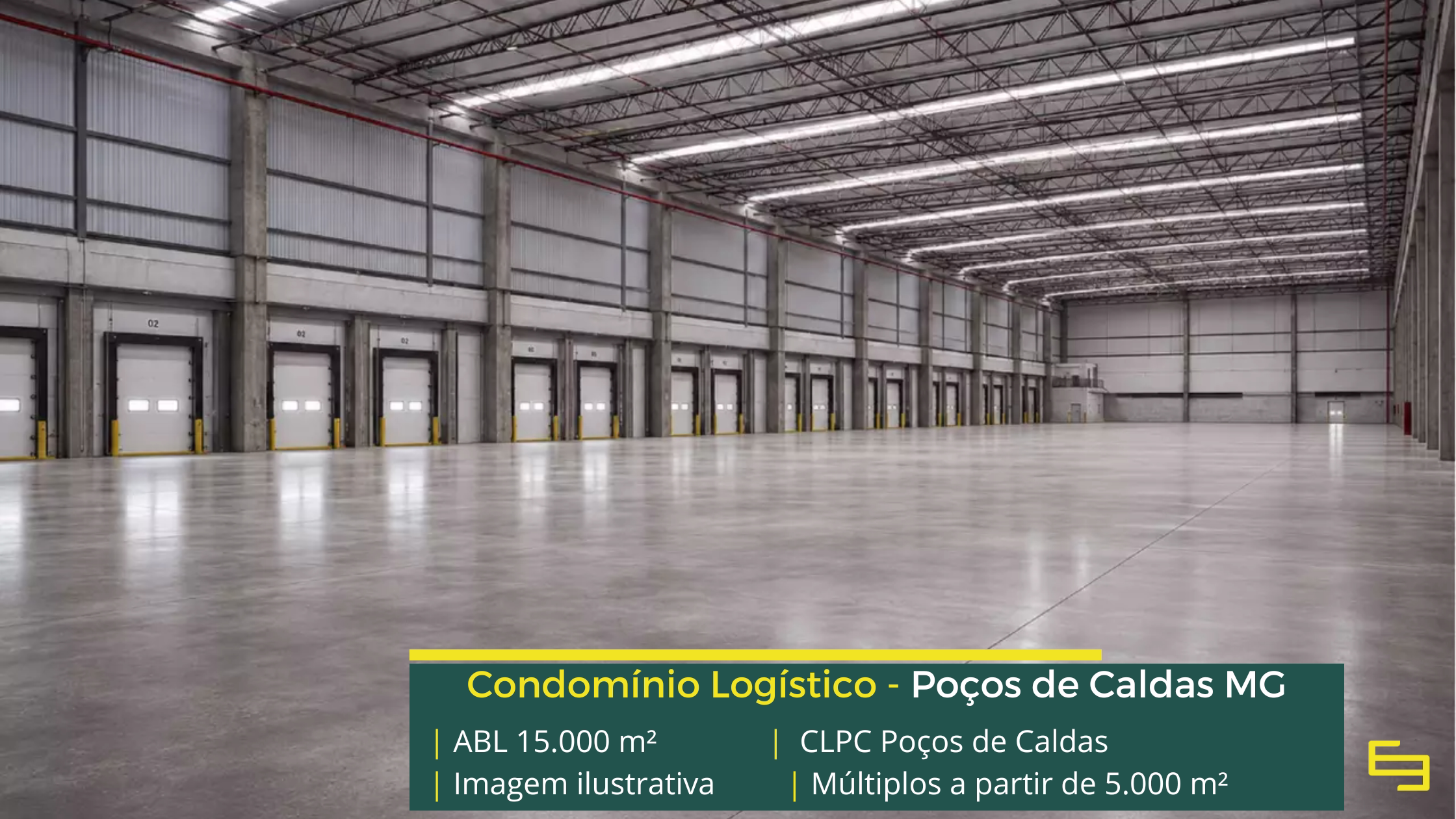 Galpão em Poços de Caldas MG Condomínio Logístico Poços de Caldas: projeto BTS com mais de 15.000 m², módulos a partir de 5.000 m² e piso industrial para 6 t/m².